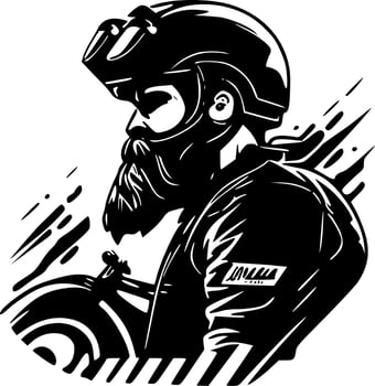 Biker, Black and White Vector illustration