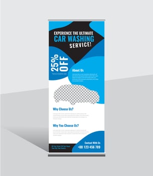 Car Wash Rollup Banner Template, pull up, advertisement, display banner for automobile, advertisement standee. vector