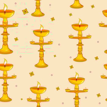 Seamless Illuminated Oil Lamps Stand Pattern Background. vector