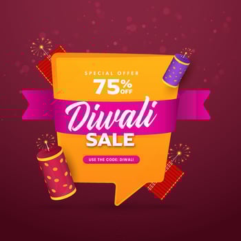 Diwali Sale Poster Design With 3D Firecrackers In Yellow And Dark Pink Color. vector