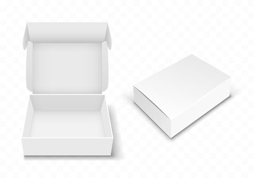 White blank cardboard box with flip top, realistic vector