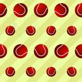 Red Tennis Ball Pattern On Green Stripe Background. vector