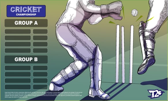 T20 Cricket Championship Group List And Close Up Of Batsman Player Out Illustration. vector