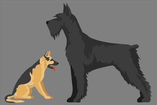 realistic dog vector. two dogs facing each other sitting and standing, Vector illustration