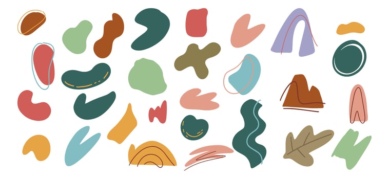 Abstract blob shapes elements isolated on white background. Collection of modern liquid geometric, organic shape hand drawn. Vector illustration