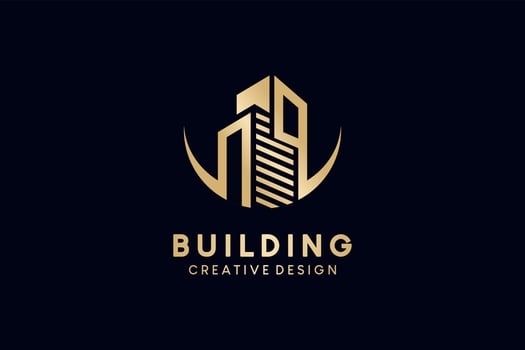 Building logo design with luxury silhouette concept for construction business vector