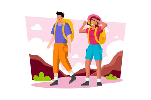 A couple booking an adventure tour to have exciting experiences vector