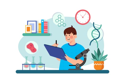 A student studies for a biology exam. vector
