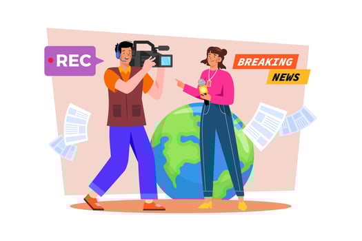 A video journalist covers breaking news with their camera. vector