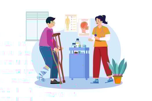 A physical therapist helps patients recover from an injury or surgery. vector