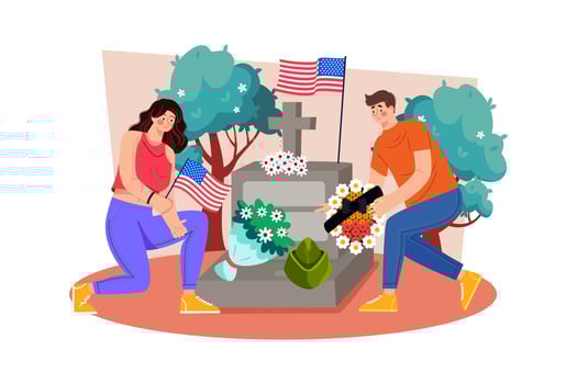 People decorate graves with flags and flowers to show respect and gratitude. vector