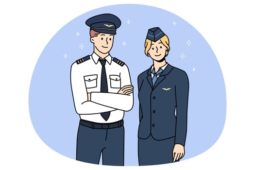 Professional airplane crew in uniform posing together vector