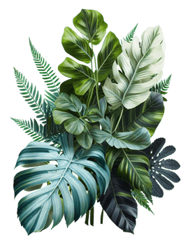 Tropical leaves foliage plant bush floral arrangement on transparent background, created with png