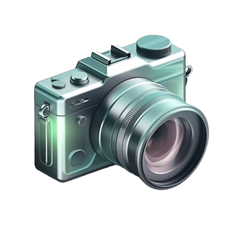 Camera icon with translucent glass on the transparent background, created with png