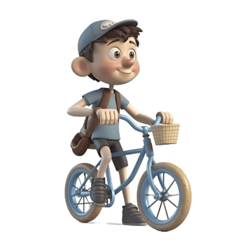 Cute cartoon style boy riding a bicycle on transparent background, created with png