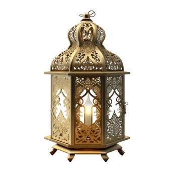 Arabic gold vintage luminous lantern on transparent background, created with png