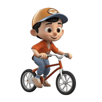 Cute cartoon style boy riding a bicycle on transparent background, created with png