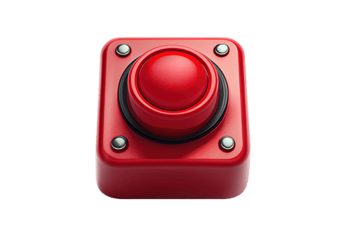 Red panic button on transparent background, created with png