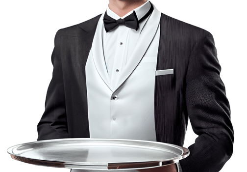 Waiter holding empty silver tray, created with png
