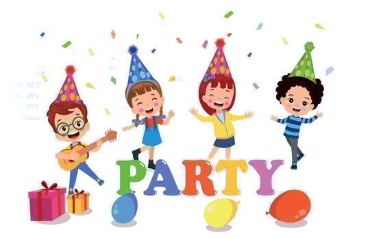 A group of kids celebrating a birthday party. vector