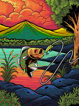 wild fishing vector illustration