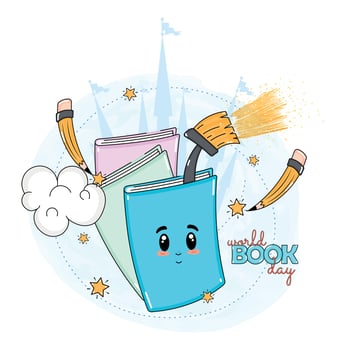 World book day poster Book cartoon Vector