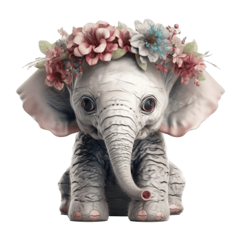cute baby elephant watercolor with colorful flowers . png