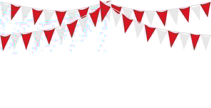 Bunting Hanging Red and White Flag Triangles Banner Background. Bunting flags for celebration, party, fair, market, sale. China, Canada, Swiss, Denmark concepts. vector