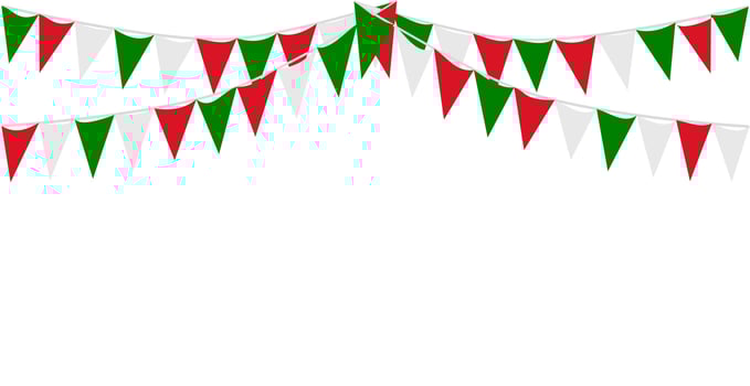 Italian republic day, 2nd June. Bunting Hanging Red White Green Flag Triangles Banner Background. Italy, Iran, Portugal, Lebanon, Belarus, Bulgaria, Mexico. Party, Fair, Christmas, New year, carnival. vector
