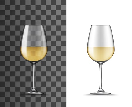 3D realistic white wine glass cup, mockup vector