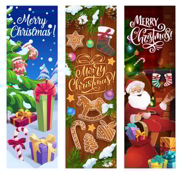 Christmas gifts, Santa presents, Xmas tree banners vector