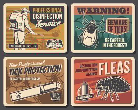 Forest tick warning sign, flea insect pest control vector