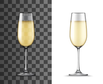 Realistic white wine glass, mockup object vector