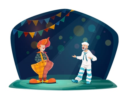 Clown and mime artist on circus stage vector