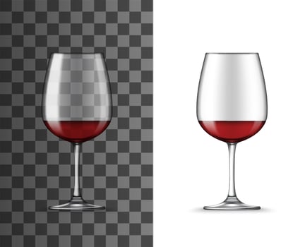 Realistic red wine glass, alcohol drink mockup vector