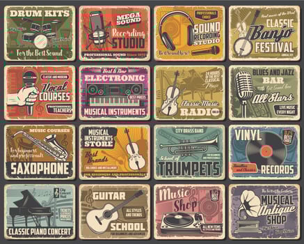 Musical instruments store, live concert festival vector
