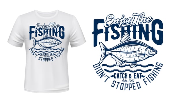 Crucian fish t-shirt print, fishing sport vector
