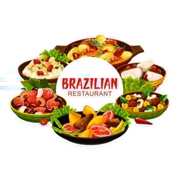 Brazilian restaurant menu, Brazil cuisine dishes vector
