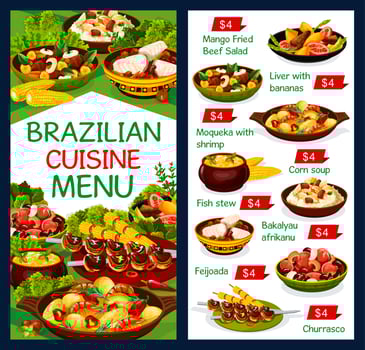 Brazilian cuisine food, restaurant menu dishes vector