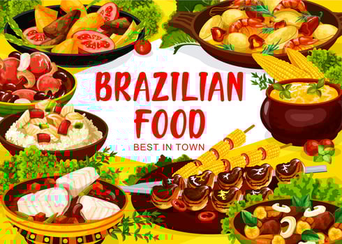 Brazilian cuisine food menu feijoada and churrasco vector