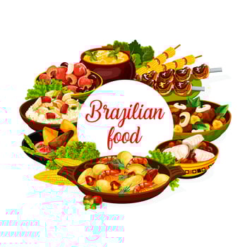 Brazilian cuisine food dishes, Brazil menu meals vector