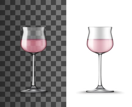 Rose wine glass realistic mockup, alcohol beverage vector