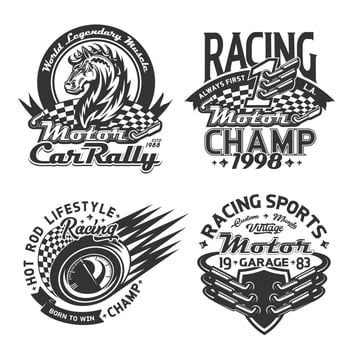 Racing sport and car rally t-shirt print mockups vector
