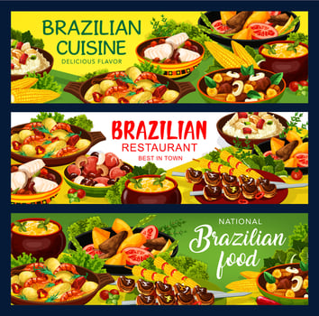 Brazilian food cuisine feijoada and meat dish menu vector