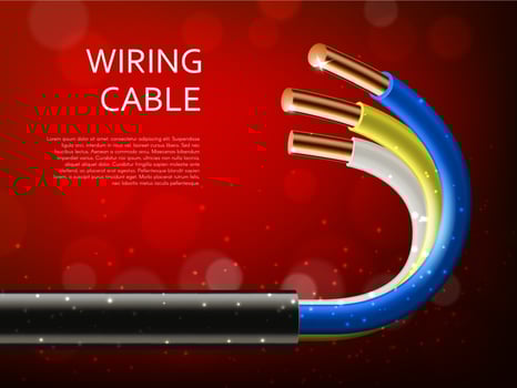 Electrical power cable with realistic copper wires vector
