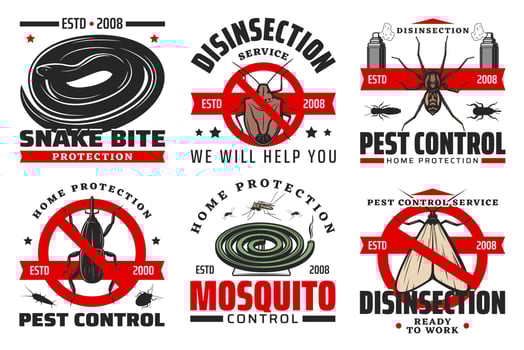 Pest control and disinfection service vector icons