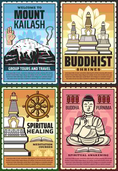 Buddhism religion posters, Buddhist temples vector