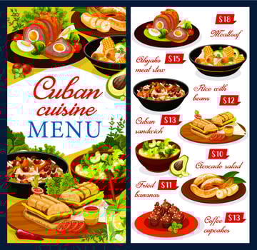 Cuban cuisine restaurant dishes menu vector cover