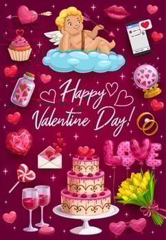 Greetings on Valentines day, passion love symbols vector