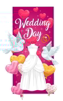 Wedding ceremony dress and engagement rings vector